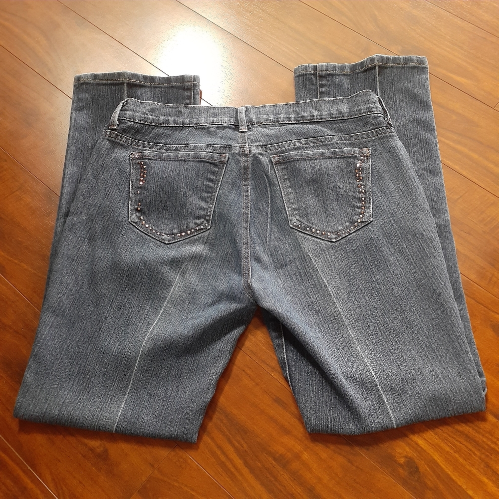Studded Pocket Gloria Vanderbilt Barely Boot Blue Jeans Bedazzled Rhinestone